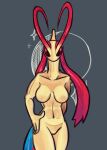 anthro big_breasts breasts digital_drawing_(artwork) digital_media_(artwork) female generation_3_pokemon hi_res looking_at_viewer milotic mythological_creature mythology nikeshka nintendo nude pokemon pokemon_(species) red_eyes reptile scales scalie serpentine simple_background sketch snake solo tail thick_thighs