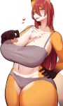 2024 absurd_res anthro big_breasts bottomwear bra breasts brown_hair canid canine clothed clothing denyfake fluffy fluffy_tail fur gloves_(marking) green_eyes hair heart_symbol hi_res himesawa_ako_(denyfake) looking_at_viewer mammal markings orange_body simple_background snout tail thick_thighs underwear white_body white_fur wide_hips