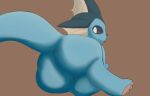ambiguous_gender big_butt butt butt_focus digital_media_(artwork) eeveelution feral generation_1_pokemon hi_res huge_butt looking_at_viewer looking_back looking_back_at_viewer mammal nintendo nude pokemon pokemon_(species) simple_background smile solo swoomy tail thick_thighs vaporeon wide_hips