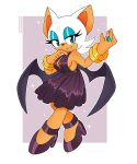 absurd_res anthro bat breasts clothing eyeshadow female footwear fur half-closed_eyes hi_res high_heels makeup mammal narrowed_eyes nicolasgravelqc rouge_the_bat sega signature simple_background smile solo sonic_the_hedgehog_(series) sparkles tan_body tan_skin text url white_body white_fur wings