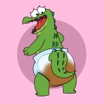  anthro blushypanda clothed clothing crocodile crocodilian crocodylid diaper diaper_fetish diaper_only digital_media_(artwork) embarrassed feces full_diaper green_body hi_res male max_(oddballs) messy_diaper netflix oddballs open_mouth reptile scalie scat simple_background soiled soiled_diaper soiling solo tail teeth topless wearing_diaper 