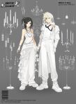  1boy 1girl absurdres alternate_costume alternate_hairstyle baggy_pants barcode bare_shoulders black_hair blonde_hair blue_eyes breasts candle candlelight closed_mouth cloud_strife commentary couple duoj_ji earrings fashion final_fantasy final_fantasy_vii final_fantasy_vii_rebirth final_fantasy_vii_remake flower frills full_body gloves hair_ornament hanging_light highres holding_hands jacket jewelry long_hair looking_at_viewer medium_breasts nail_polish necklace open_clothes open_jacket pants red_eyes red_nails ring shirt short_hair single_earring spiked_hair standing strapless strapless_shirt tifa_lockhart twitter_username veil vest white_footwear white_gloves white_jacket white_pants white_shirt white_theme white_vest yellow_flower 