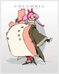  animated animated_gif breasts buttons coat dress earmuffs fingerless_gloves freckles gigantic_breasts gloves green_eyes hair_ribbon jg_genesiskeys nail_polish pencil_dress pink_hair red_eyes red_hair ribbon tagme 