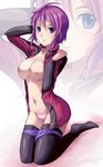  bad_id bad_pixiv_id breasts buruma cum gundam gundam_seed gundam_seed_destiny kneeling large_breasts lunamaria_hawke nipples no_bra open_clothes open_shirt panties purple_eyes purple_hair shirt short_hair solo striped striped_panties tabigarasu thighhighs underwear zoom_layer 