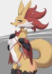 2024 absurd_res anthro areola black_body black_fur blush breasts canid delphox digital_media_(artwork) female female_anthro fur generation_6_pokemon half-closed_eyes hi_res kemono lolobot looking_at_viewer mammal medium_breasts narrowed_eyes navel nintendo nipples nude open_mouth pink_areola pink_nipples pokemon pokemon_(species) red_body red_fur red_nose ribbons solo tail tongue translated_description white_body white_fur yellow_body yellow_fur