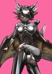 absurd_res anthro blue_eyes breasts capcom claws dragon elder_dragon featureless_breasts female grey_body hair hi_res horn kushala_daora membrane_(anatomy) membranous_wings metallic_body miao_jiangyou monster_hunter mythological_creature mythological_scalie mythology scales scalie simple_background solo wings