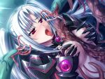  1girl armor between_breasts blush breasts breasts_squeezed_together broken_armor demonic_gear_aria divine_heart_makina dutch_angle game_asset gauntlets half-closed_eyes kagemusya kurusu_aria long_hair magical_girl medium_breasts nipples non-web_source official_art open_mouth paizuri pauldrons red_eyes self-datamine sexually_suggestive shoulder_armor solo tentacle_in_ear tentacles tongue tongue_out twintails upper_body variant_set visual_novel_cg white_hair 