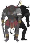  1boy abs animal_ears anime_coloring anklet armlet armor artist_request asterius_(danmachi) axe bandaged_arm bandages belt biceps black_fur body_fur breastplate brown_belt cow_ears cow_horns dungeon_ni_deai_wo_motomeru_no_wa_machigatteiru_darou_ka from_behind full_body gold_anklet gold_bracer holding holding_axe horns jewelry large_pectorals loincloth looking_at_viewer male_focus minotaur monster multiple_views muscular muscular_male official_art pectorals red_eyes red_horns red_loincloth second-party_source simple_background solo standing transparent_background turnaround 