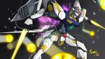  bit_(gundam) commentary_request dual_wielding energy_sword green_eyes gundam gundam_age gundam_legilis highres holding mecha mecha_focus mechanical_wings mobile_suit nearlnh no_humans robot science_fiction signature solo sword v-fin weapon wings 