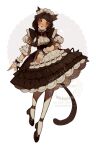  1girl animal_ear_piercing animal_ears ankle_strap apron black_bow black_bowtie black_dress black_hair black_ribbon black_shoes blush bow bowtie braid cat_ears cat_girl cat_tail dress ear_piercing earrings facial_hair floating floating_clothes frilled_apron frilled_dress frills hair_intakes heart highres jewelry layered_dress layered_sleeves lips littlebluemuffin long_hair maid maid_apron maid_headdress open_mouth original piercing pinafore_dress puffy_sleeves ribbon ribbon_trim shirt shirt_under_dress shoes side_braids sleeveless sleeveless_dress smile tail thick_eyebrows three-quarter_sleeves watermark white_apron white_background white_shirt wide_sleeves wrist_cuffs yellow_eyes 