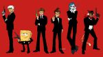  1girl 5boys absurdres aged_up blue_hair colored_skin commentary company_connection cosmo_(fairly_oddparents) danny_fenton danny_phantom el_tigre gun highres holding holding_gun holding_weapon humanoid_robot izzy_(izbubbles) jenny_wakeman jimmy_neutron jimmy_neutron_(series) looking_at_viewer manny_rivera mechanical_arms multiple_boys my_life_as_a_teenage_robot nickelodeon robot robot_girl smile spongebob_squarepants spongebob_squarepants_(series) the_fairly_oddparents timmy_turner untranslatable_commentary wanda_(fairly_oddparents) weapon white_skin 