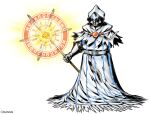  albatusmon cloak commentary_request digimon digimon_(creature) digimon_beatbreak full_body holding holding_staff hood hood_up official_art simple_background solo staff white_background white_cloak 