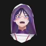  1boy black_background blunt_ends blush choppy_bangs cropped_head eyeliner genshin_impact hair_intakes japanese_clothes kariginu kwy_(kwywii) looking_at_viewer makeup male_focus mandarin_collar open_mouth purple_eyes purple_hair red_eyeliner scaramouche_(genshin_impact) scaramouche_(kabukimono)_(genshin_impact) sketch solo straight-on string sweat teeth tongue tsurime upper_teeth_only wolf_cut 