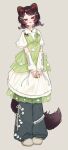  1girl 3znk alternate_costume animal_ears arm_warmers baggy_pants blush braid breasts brown_tail commentary_request dog_ears dog_girl dog_tail dress floral_print floral_print_dress floral_print_pants full_body green_dress green_nails grey_background grey_pants grey_shoes hair_ornament hairclip heterochromia highres inui_toko jewelry layered_dress looking_at_viewer medium_hair multiple_hairclips nail_polish nijisanji own_hands_together pants pendant print_dress red_eyes ring shoes short_sleeves simple_background small_breasts smile solo standing tail tongue tongue_out twin_braids virtual_youtuber white_arm_warmers white_dress yellow_eyes 