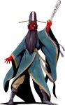  1other angry beard black_hat colored_skin demon_(megami_tensei) facial_hair full_body green_kimono grey_shoes hat highres holding holding_weapon japanese_clothes kazuma_kaneko kimono long_beard marker_(medium) megami_tensei no_pupils official_art pants red_skin shin_megami_tensei shin_megami_tensei_i shoes solo teeth traditional_media weapon yama_(megami_tensei) yellow_pants 