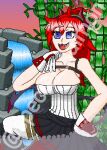  1girl bamboo bamboo_forest blue_archive breasts forest gloves large_breasts megu_(blue_archive) nature onsen original pixel_art red_hair skirt solo spectersalmon tail 