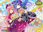  4girls ^_^ ahoge animal_ears armor artist_name black_armor black_hat blonde_hair blue_eyes blue_hair bow cat_ears chibi closed_eyes cloud company_name copyright_logo copyright_notice dress duplicate emil_chronicle_online field flower flower_field frilled_dress frills hair_bow hat holding holding_flower jacket jiangshi logo mitama_elise multiple_girls necro-armor_alma official_art ofuda one_eye_closed open_mouth pink_dress pink_hair pointy_ears purple_jacket qingdai_guanmao rainbow red_bow red_dress red_skirt sakura_oriko seahorse_alma skirt specter_alma thighhighs twintails white_dress white_thighhighs yellow_eyes 