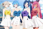 4girls :d absurdres antennae arthropod_girl bao_the_whale blue_camisole blue_choker blue_hair breasts camisole choker cleavage commentary constellation dark-skinned_female dark_skin dragon_ears dragon_girl dragon_horns eijiru english_commentary facial_mark grey_horns grin head_wings heart heart_facial_mark highres horns indie_virtual_youtuber insect_wings large_breasts long_hair looking_at_viewer medium_breasts moth_antennae moth_girl moth_wings multicolored_hair multiple_girls one_eye_closed open_mouth pink_camisole pink_choker pink_hair purple_camisole purple_choker purple_streaks red_eyes sanagi_yuzu short_hair skirt smile starry_hair streaked_hair thighs trickywi twintails vienna_(vtuber) virtual_youtuber white_skirt wings yellow_camisole yellow_choker yellow_eyes 