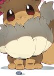  animal_focus artist_name brown_eyes eevee fish7163 food_bowl full_body gigantamax gigantamax_eevee highres no_humans pokemon pokemon_(creature) shadow simple_background sitting solo white_background 