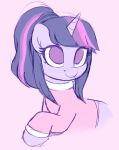  2018 absurd_res clothing equid equine female feral friendship_is_magic hair hasbro hi_res highlights_(coloring) horn mammal moozua my_little_pony pink_background purple_body purple_eyes purple_hair shirt simple_background sketch smile solo topwear twilight_sparkle_(mlp) unicorn 