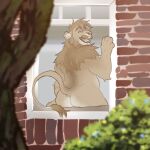  absurd_res anthro brick_wall butt facial_hair felid hi_res keith_(aejann) likanen lion looking_back male mammal mature_male mustache nude open_mouth pantherine plant presenting presenting_hindquarters raised_tail slightly_chubby solo tree wall_(structure) window window_sill yellow_eyes 