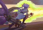  1girl artist_name belt black_belt black_pantyhose boots brown_boots capelet dated east-west_crossover elf firing frieren from_behind halo_(series) halo_2 highres holding holding_staff kanokoga knee_boots long_hair long_pointy_ears looking_at_another m41_spnkr mage_staff mecha multishot_rocket_launcher pantyhose plasma_cannon pointy_ears robe robot rocket_launcher running scarab_(halo) scene_reference science_fiction sousou_no_frieren staff twintails walker_(robot) weapon white_capelet white_hair white_robe 