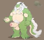  2022 anthro asian_mythology balls dragon east_asian_mythology eastern_dragon erection genitals green_body hi_res humanoid_genitalia humanoid_hands humanoid_penis male mature_male moobs mythology nipples overweight overweight_male penis radonryu simple_background solo 