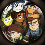 1girl 5boys absurdres aged_up blue_hair colored_skin commentary cosmo_(fairly_oddparents) danny_fenton danny_phantom el_tigre glasses highres humanoid_robot izzy_(izbubbles) jenny_wakeman jimmy_neutron jimmy_neutron_(series) joints logo looking_at_viewer manny_rivera metal_skin multiple_boys my_life_as_a_teenage_robot nasa_logo nickelodeon robot robot_girl robot_joints spongebob_squarepants spongebob_squarepants_(series) the_fairly_oddparents timmy_turner untranslatable_commentary wanda_(fairly_oddparents) white_skin 