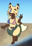  4th_of_july absurd_res beach bikini blue_eyes clothing flag_bikini fur hi_res mahalia_(toonarscontent) seaside swimwear tagme thick_tail thick_thighs toonarscontent wide_hips yellow_body yellow_fur 