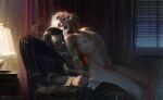  2boys age_difference artist_name between_fingers black_hair black_jacket blonde_hair business_suit censored cigarette clothed_male_nude_male collared_shirt couch curly_hair curtains desk_lamp emotionless_sex english_commentary holding holding_cigarette implied_sex indoors jacket lamp male_focus male_penetrated mosaic_censoring multiple_boys navel necktie nipples nude on_couch open_mouth original patreon_username penis power_bottom raised_inner_eyebrows reverse_upright_straddle sabu_(sabudenego) sex sex_from_behind shirt short_hair sitting sitting_on_lap sitting_on_person smoke smoke_trail suit tear_troughs toned toned_male tongue tongue_out torogao trap white_shirt window window_blinds yaoi 