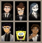  1girl 5boys aged_up alternate_costume alternate_hairstyle bow commentary company_connection danny_fenton danny_phantom dark_skin el_tigre glasses highres izzy_(izbubbles) jenny_wakeman jimmy_neutron jimmy_neutron_(series) manny_rivera multiple_boys my_life_as_a_teenage_robot necktie nickelodeon spongebob_squarepants spongebob_squarepants_(series) the_fairly_oddparents timmy_turner untranslatable_commentary 