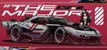  1girl absurdres baseball_cap black_hair black_jacket car english_text fingerless_gloves gloves hat highres jacket mei_(genistarts) motor_vehicle original race_vehicle racecar short_sleeves smile spoiler_(automobile) sports_car vehicle_focus yellow_eyes 