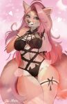  2022 5_fingers anthro breasts canid canine clothed clothing digital_media_(artwork) female fingers fox fur hair hi_res juliathedragoncat mammal pink_hair smile solo 