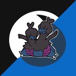  abstract_background black_fur blue_fur chibi claws commentary covered_eyes dailydoofypokemon english_commentary highres multiple_heads no_humans pokemon pokemon_(creature) solo two-tone_fur zweilous 