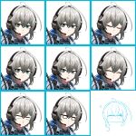  1girl closed_mouth girls'_frontline green_eyes grey_hair hair_between_eyes headset highres kong_ing_yeo light_smile looking_at_viewer military_combat_uniform military_uniform original solo tactical_clothes thighs 