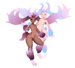  absurd_res angel_(lopunny) ankle_tuft anthro arm_tuft breasts butt chaos_(lopunny) colored_sclera duo ear_hands eyebrows female fire flaming_eyebrows flaming_hair flat_chested fur gesture glowing glowing_hair gradient_fur gradient_tail hair hand_on_leg hand_on_shoulder hand_on_thigh hi_res leg_tuft levitating looking_at_viewer lopunny male male/female multicolored_body multicolored_fur multicolored_hair navel nintendo pink_eyes pok&eacute;mon pok&eacute;mon_(species) pseudo_hair red_eyes short_tail smile smiling_at_viewer spiked_tail spikes spikes_(anatomy) tuft two_tone_body two_tone_fur two_tone_hair video_games waving wrist_tuft 
