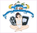  1girl absurdres animal_on_shoulder artist_request banana barefoot black-framed_eyewear black_hair bob_cut breasts collarbone crop_top drawfag eye_of_providence food freedom_of_russia_legion fruit fruit_request groin hair_ribbon hamster hamster_on_shoulder head_tilt highres lerochka medium_hair navel_peek on_ground onion original panties ribbon round_eyewear russian_anti-war_flag russian_text russian_volunteer_corps russo-ukrainian_war sitting small_breasts smile solo tank_top translation_request underwear white_panties white_tank_top 