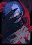  bangs black_skin blood blood_on_hands blue_hair colored_sclera colored_skin covering_face cuts earrings ecrsin fingernails hand_on_another&#039;s_shoulder hand_up head_tilt injury jewelry long_fingernails looking_at_viewer male_focus mismatched_sclera motion_blur one-punch_man outside_border parted_lips peeking_through_fingers petals portrait red_nails red_skin sharp_fingernails sharp_teeth short_hair solo_focus spoilers sweet_mask teeth wrinkled_skin yellow_eyes yellow_sclera 