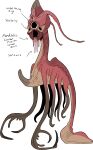  1_eye absurd_res alien ambiguous_gender hi_res imperatorcaesar long_neck mandibles red_body red_tail simple_background solo tan_body tan_tail tentacles white_background 