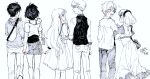  3boys 3girls aldnoah.zero amifumi_inko arm_hug asseylum_vers_allusia bag ballpoint_pen_(medium) casual closed_eyes commentary_request couple crossbody_bag dress embarrassed fanny_pack feet_out_of_frame frilled_skirt frills from_behind greyscale hairband happy hatching_(texture) hetero holding_another's_arm holding_hands kaizuka_inaho klancain lemrina_vers_envers long_dress long_hair looking_at_another monochrome multiple_boys multiple_girls off-shoulder_shirt off_shoulder open_mouth pants pen_(medium) pointing pout shirt short_hair shorts shoulder_bag signature skirt slaine_troyard spot_color tank_top traditional_media usako1059 vest waistcoat walking 