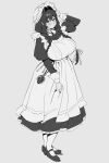  1girl absurdres apron black_dress blush braid breasts commentary dress embroidered_dress embroidery empire_waist english_commentary fanged_bangs frilled_hat frills hair_intakes hat high-waist_dress highres hololive hololive_english kharon large_breasts long_hair long_sleeves looking_at_viewer low_twin_braids maid maid_apron mob_cap no_apron official_alternate_costume official_alternate_hairstyle ouro_kronii ouro_kronii_(maid) pocket_watch puritan_collar simple_background solo twin_braids victorian_maid virtual_youtuber watch white_apron 