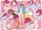  ! 1girl adjusting_eyewear amate_yuzuriha aqua_eyes artist_name bikini breasts closed_eyes closed_mouth commentary_request full_body gundam gundam_gquuuuuux haro hat highres hood hoodie jacket long_sleeves looking_at_viewer open_mouth red_hair shirt short_hair smile speech_bubble spoken_exclamation_mark straw_hat sunglasses swim_ring swimsuit teeth tete06g twitter_username undressing white_bikini 