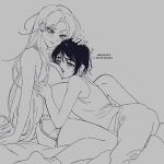  2girls absurdres alien_stage black_hair blush bob_cut breasts ckr887a commentary hair_between_eyes highres long_hair mizi_(alien_stage) multiple_girls short_hair smile sua_(alien_stage) thick_eyebrows very_long_hair 