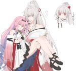  ... 2girls =_= absurdres ahoge animal animalization baby_carry bare_shoulders bell black_rope black_shoes blue_gem blue_hair blue_streaks blunt_sidelocks blush_stickers bow bracelet breasts bright_pupils canon_event carrying carrying_person chain chibi chibi_inset cleavage closed_eyes collarbone colored_eyelashes colored_inner_hair commentary cross-shaped_pupils denia_(wuthering_waves) detached_sleeves dress drill_hair drill_sidelocks ear_bow expressionless fingernails flipped_sidelocks flower flower_knot flower_necklace frilled_dress frills fur-trimmed_sleeves fur_trim gem gem_hair_ornament gloves gold_necklace gradient_hair gradient_sleeves hair_bow hair_intakes hair_ornament hair_ribbon hakama hand_on_own_thigh head_wreath high_heels high_ponytail highres hiyuki_(wuthering_waves) holding holding_animal japanese_clothes jewelry jingle_bell jitome kimono layered_dress legs_together light_frown lipstick long_hair long_sleeves looking_at_another loose_hair_strand low_block_heels low_drills makeup middle_ring mole mole_under_eye multicolored_hair multiple_girls nail_polish neck_ribbon necklace no_mouth nontraditional_miko off_shoulder one_side_up paper_doll_chain parted_lips person_and_animalization petal_print pink_hair pink_sleeves ponytail princess_carry print_sleeves purin01desu rabbit red_eyes red_gloves red_hakama red_lips red_nails red_ribbon ribbon rope sakuramon see-through_sleeve_layer shoes short_dress sidelocks simple_background sleeping sleeve_bell sleeve_garter sleeveless sleeveless_dress sparkle sparkling_aura spoken_ellipsis starry_sky_print strappy_heels streaked_hair symbol-shaped_pupils translation_request two-tone_hair two-tone_ribbon two-tone_sleeves upper_body very_long_hair white_background white_bow white_dress white_eyelashes white_hair white_kimono white_rabbit_(animal) white_ribbon wide_sleeves wrist_bell wuthering_waves zzz 