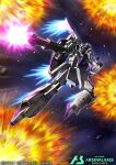  aeug amasaki_yusuke asteroid beam_rifle clenched_hand commentary_request company_name copyright_logo copyright_name copyright_notice directed-energy_weapon energy_gun explosion firing green_eyes gun gundam gundam_arsenal_base gundam_evolve hand_up holding holding_energy_gun holding_gun holding_weapon logo mecha mecha_focus mobile_suit motion_lines muzzle_flash no_humans official_art robot science_fiction solo space thrusters v-fin vernier_thrusters weapon zero_gravity zeta_gundam_3a_type 