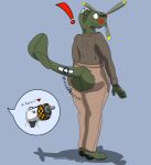  2022 absurd_res aircraft anthro big_butt blush bottomwear brown_clothing butt catherine_(panzerschreckleopard) clothed clothing colored dialogue duo female flirting green_body grin hi_res living_aircraft living_machine living_vehicle machine metallic_body military_uniform no_underwear p-40 p-47_thunderbolt pants panzerschreckleopard pauline_(ndragon3) rear_view smile sound_effects surprised_expression torn_bottomwear torn_clothing torn_pants uniform vehicle wardrobe_malfunction 