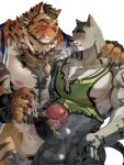  abs animal_ears artist_name bara black_gloves blue_shirt blush chinese_commentary claws closed_mouth clothes_lift commentary_request cum cum_on_body cum_on_hands ejaculation erection fingerless_gloves furry furry_male gloves green_shirt highres hly01161202 jewelry large_penis lee_taeho_(xxl) looking_at_another male_focus moryu_(xxl) muscular muscular_male necklace nipples pectorals penis shirt shirt_lift sleeveless sleeveless_shirt smile snow_leopard_boy snow_leopard_ears snow_leopard_tail sparkle tail tiger_boy tiger_ears tiger_stripes uncensored white_background xxl_woofia yaoi 