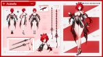  1girl ahoge animal_ears arabella_(chaos_zero_nightmare) ass bare_shoulders black_sandals breasts chaos_zero_nightmare cleavage closed_mouth commentary copyright_name detached_sleeves english_commentary high_heel_sandals high_heels highres large_breasts navel official_art pale_skin red_eyes red_hair reference_sheet sandals short_hair_with_long_locks sleeves_past_wrists smile sword weapon 