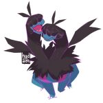  artist_name black_fur blue_fur claws commentary covered_eyes english_commentary fangs highres hydaen multiple_heads no_humans open_mouth pokemon pokemon_(creature) simple_background solo two-tone_fur white_background zweilous 