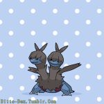  artist_name black_fur blue_background blue_fur claws ditto looking_at_viewer madame_quin multiple_heads no_humans pokemon pokemon_(creature) polka_dot polka_dot_background solo transformed_ditto tumblr_username two-tone_background two-tone_fur web_address white_background zweilous 